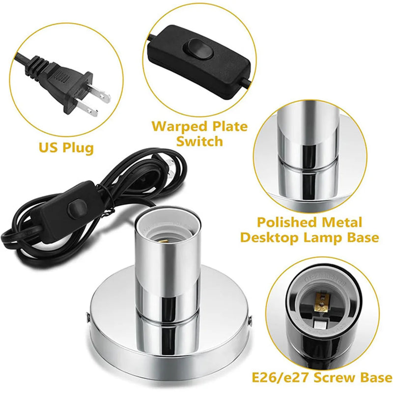 Axyaa Silver Metal Desk Lamp Base E26/E27 Bulb Holder with Switch