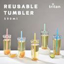 Axyaa Tritan Tumbler 590ml Clear Straw Cup for Outdoor & Office Drinks