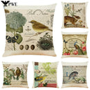 Axyaa Retro Flower Bird Linen Pillowcase Car Seat Cushion Cover Living Room Sofa