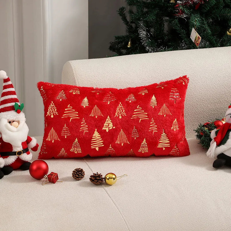 Axyaa Christmas Foil Print Plush Cushion Cover for Living Room and Bedroom