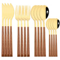 Axyaa 16-Piece Stainless Steel Cutlery Set with Imitation Wooden Handles