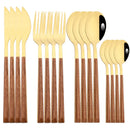 Axyaa 16-Piece Stainless Steel Cutlery Set with Imitation Wooden Handles