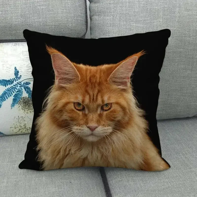 Fat Orange Cat Print Cushion Cover 45x45cm by Axyaa: Animal Pattern Home Decor Pillowcase