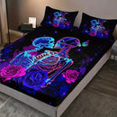 Axyaa Floral Skull Couple Print Fitted Sheet Set - Soft & Stylish Bedding