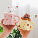 Axyaa Cartoon Ceramic Mug with Lid, Spoon - Creative 400ML Coffee Tea Cup