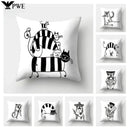 Axyaa Black & White Cat Pattern Cushion Cover for Living Room, Bedroom & Sofa