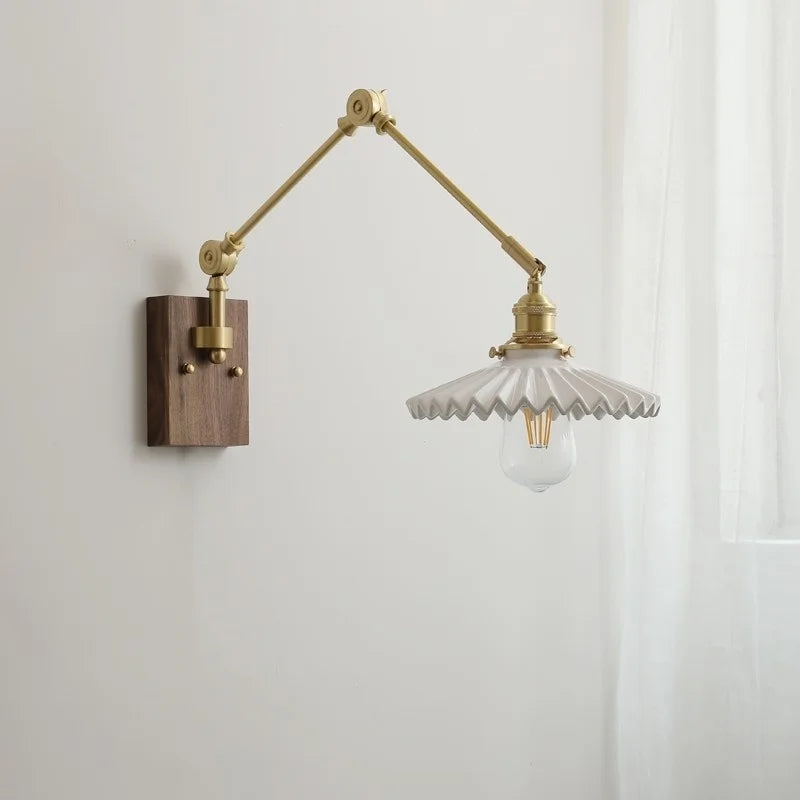 Axyaa Ceramic Copper Swing Arm LED Wall Light for Home Decor