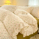 Axyaa Pink Tulip Duvet Set with Flat Sheet & Pillowcase Washed Cotton Queen Twin Full