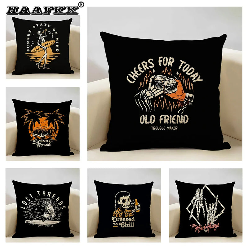 Axyaa Skull Head Pillow Cover Black Cartoon Design 45x45cm