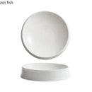 Axyaa White Ceramic Artistic Conception Plate Set for Desserts, Snacks, and Noodles