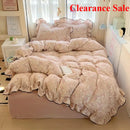Axyaa Cream Lace Girl Powder Grid Korean Double-Layer Quilt Cover Set