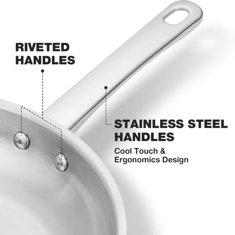 Axyaa 10/12-inch Stainless Steel Frying Pan for Professional Cooking and Kitchen Cookware