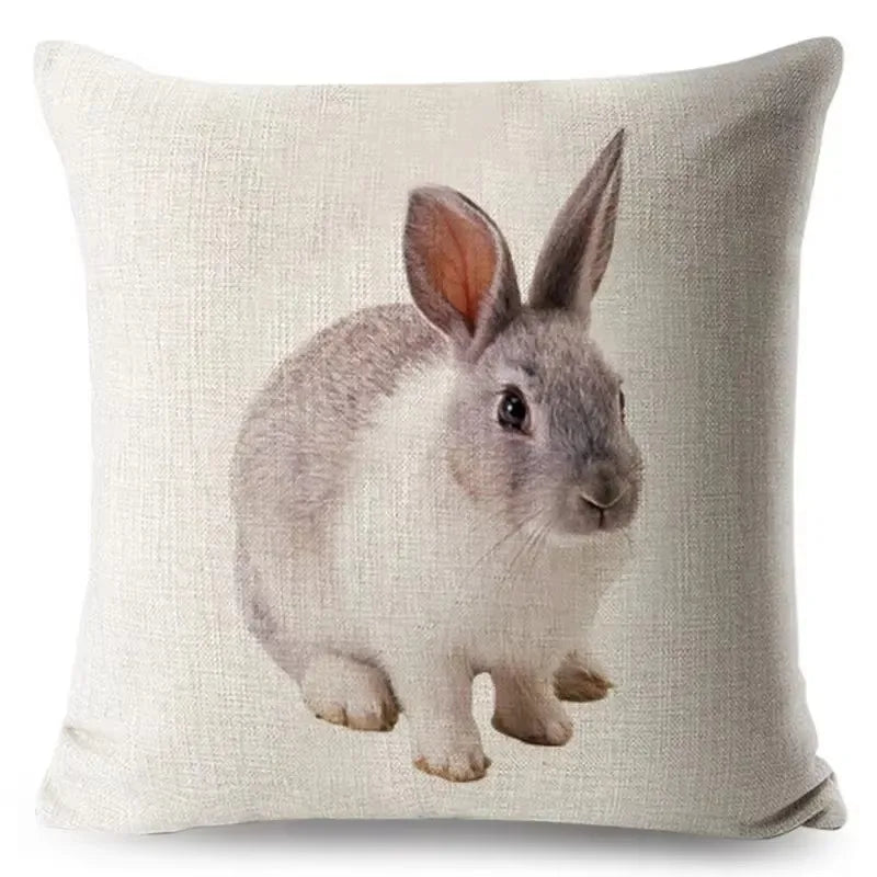 Axyaa Bunny Linen Cushion Cover - Cute Rabbit Throw Pillowcase - Home Decor