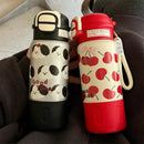 Axyaa Cherry Puppy 500ml Stainless Steel Thermal Bottle with Straw - Kawaii Design