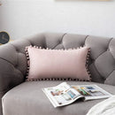 Soft Pink Velvet Pillow Covers with Pompom Accent by Axyaa