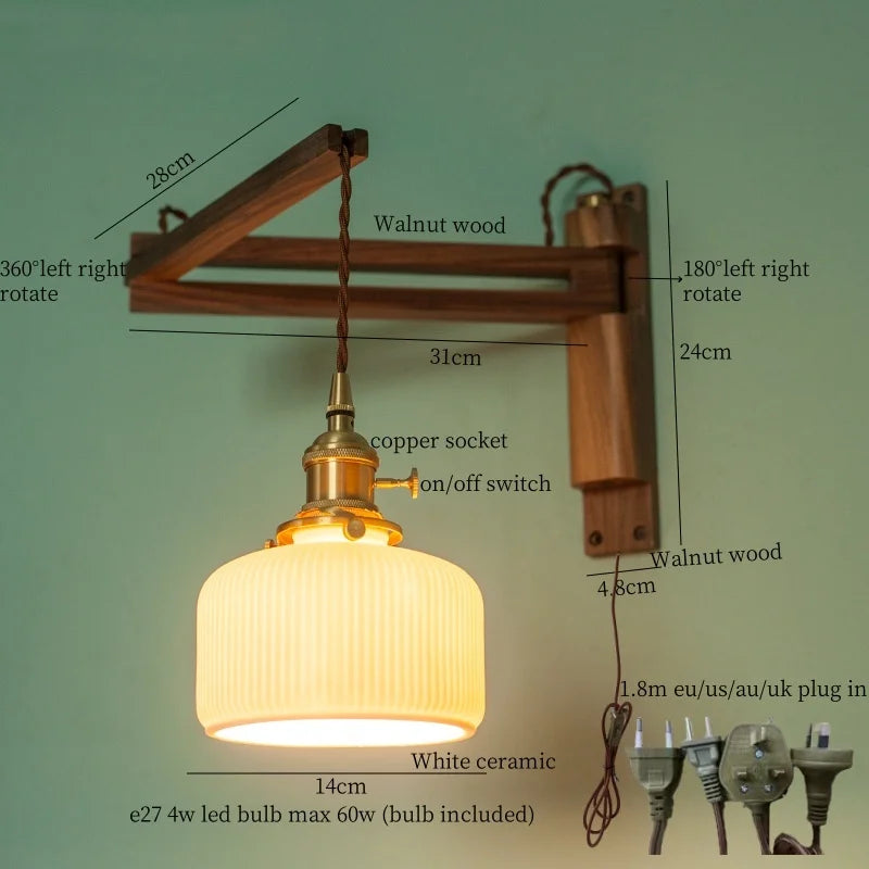 Axyaa White Ceramic LED Wall Sconce with Wood and Copper Finish