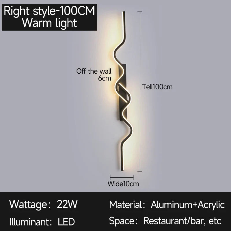 Axyaa Black LED Wall Sconce 80/100CM Strip Light for Bedroom Decor & Background