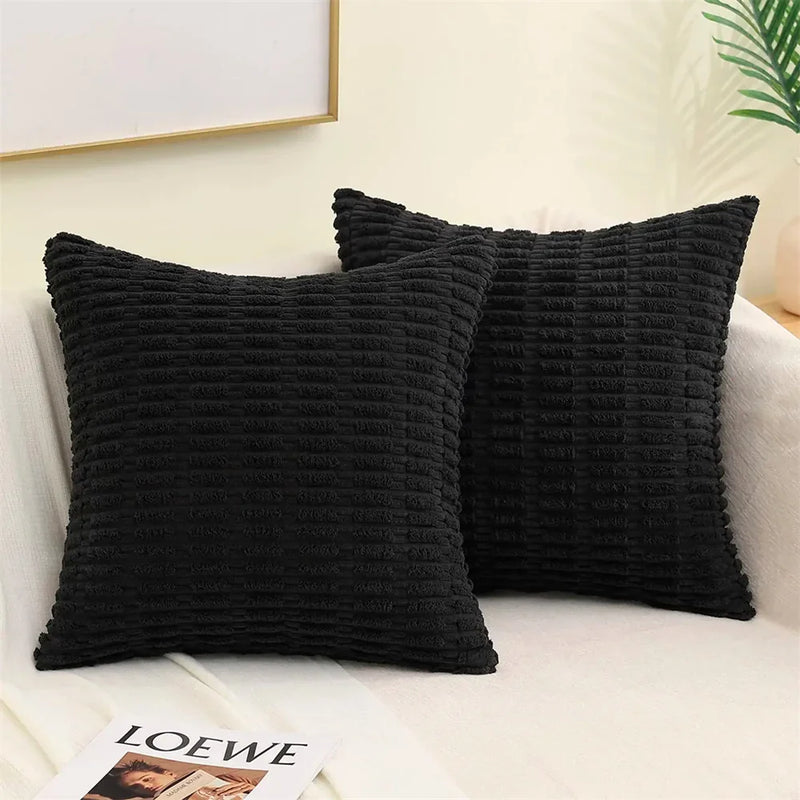 Axyaa Soft Corduroy Striped Pillow Covers Set for Living Room, Sofa, Bed