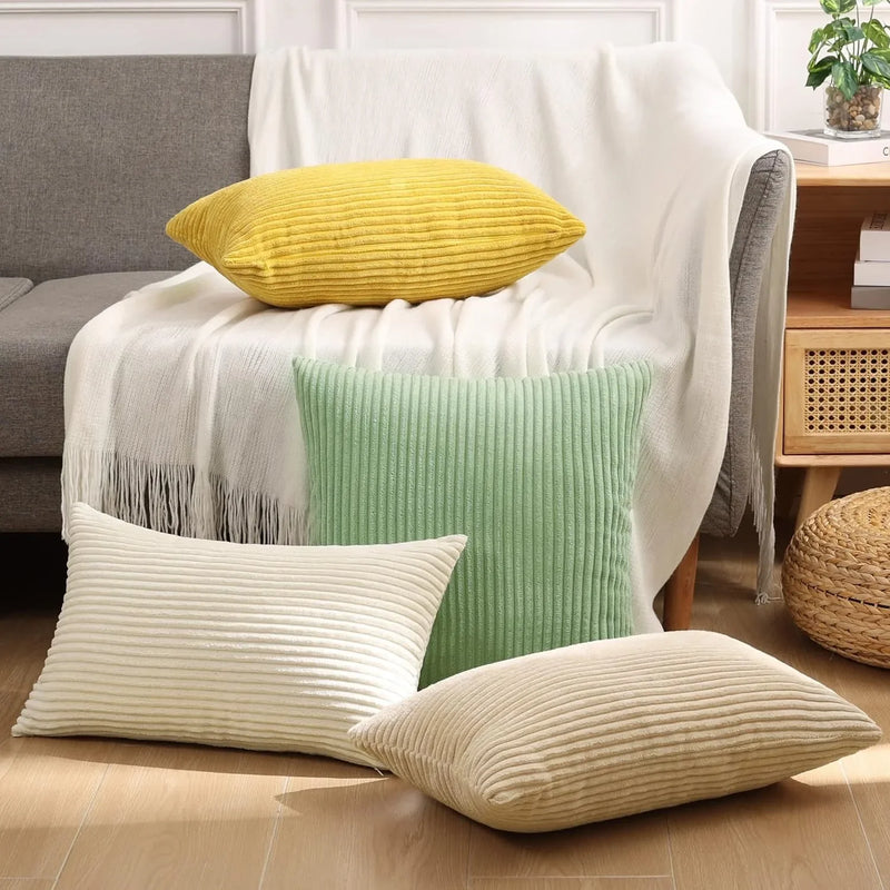 Axyaa Soft Plush Yellow Couch Pillow Covers, Farmhouse Boho Decorative 18x18 Inch