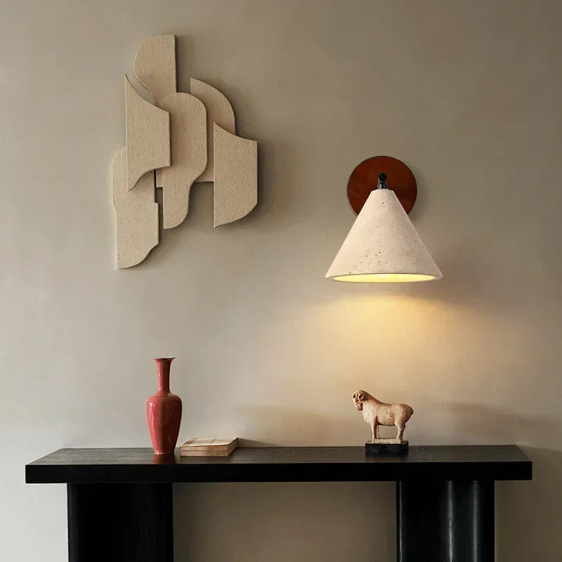 Axyaa Yellow Travertine LED Wall Sconce, Classical Bedroom Lighting Fixtures