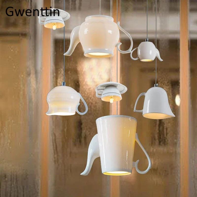 Nordic Cup Teapot Ceramic Pendant Light, Axyaa Modern Kitchen Living Room Lighting