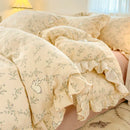 Axyaa Pink Tulip Duvet Set with Flat Sheet & Pillowcase Washed Cotton Queen Twin Full