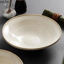 Axyaa Beige Line Pattern Ceramic Soup Bowl Set - Japanese Style Tableware