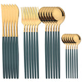 Axyaa 24pcs Gold Stainless Steel Cutlery Set, Mirror Polished Luxury Western Steak Knife Spoon