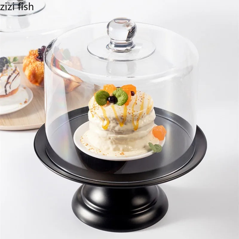 Axya Acrylic Cake Stand with Melamine Tray and Wooden Base for Desserts Display