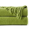 Axyaa Green Plaid Chenille Knit Blanket with Tassels for Bed Couch Décor