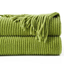 Axyaa Green Plaid Chenille Knit Blanket with Tassels for Bed Couch Décor