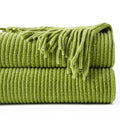 Axyaa Green Plaid Chenille Knit Throw Blanket with Tassels - Soft & Stylish Bed, Couch, Sofa Decor