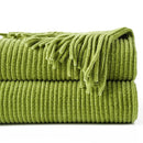 Axyaa Green Plaid Chenille Knit Throw Blanket with Tassels - Soft & Stylish Bed, Couch, Sofa Decor