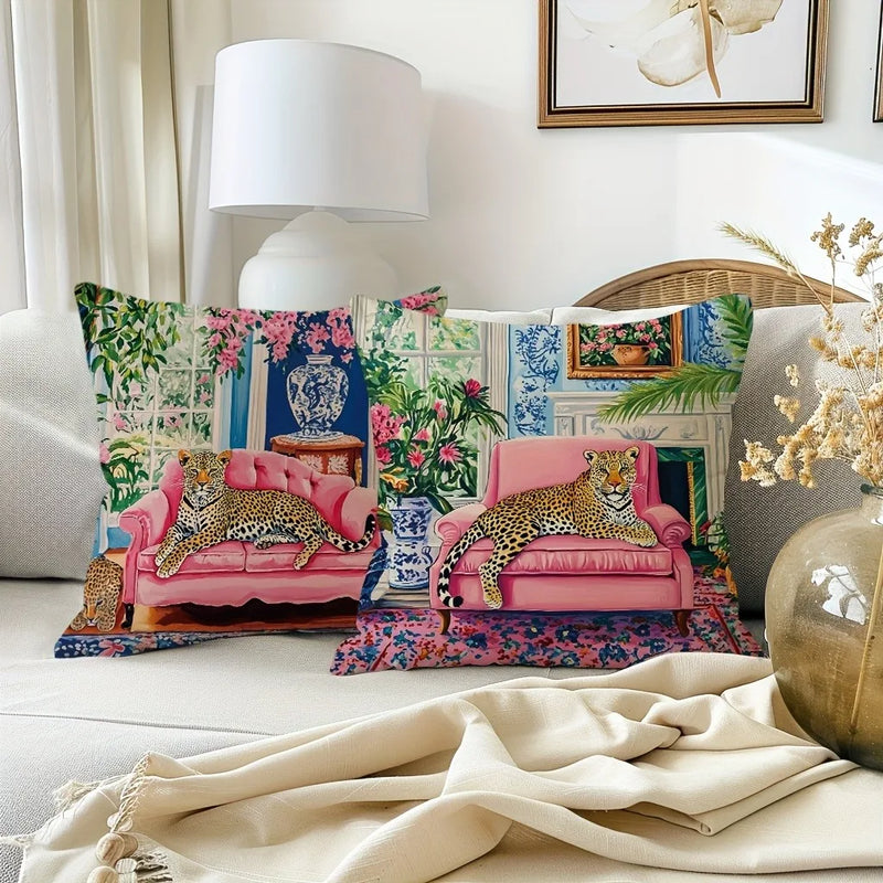 Axyaa Leopard Flower Flamingo Pillowcase Set