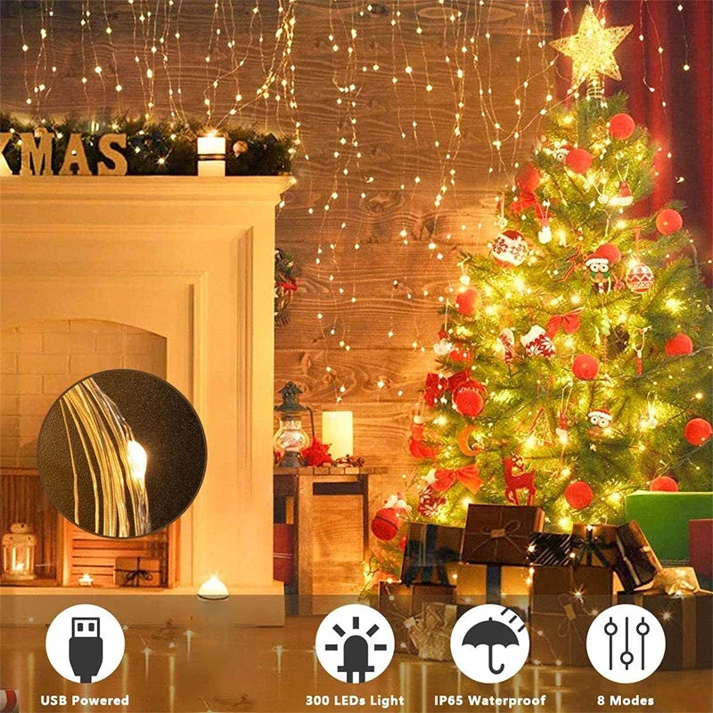 Axyaa Festive LED Curtain Lights with 8 Modes and Remote Control