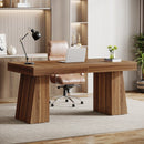 Axyaa 55" Executive Desk, Mid-Century Modern Wood Computer Desk with Double Trapezoid Base