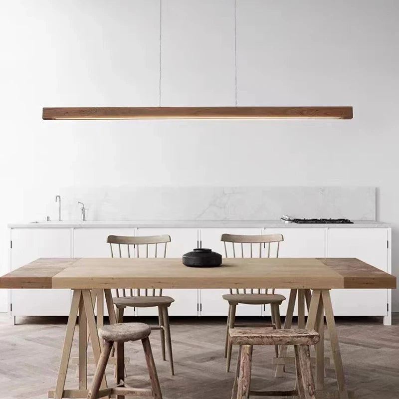 Axyaa Minimalist Wood LED Pendant Light for Dining Room, Bar, and Office