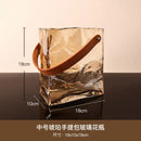 Axyaa Glass Vase Bag Style Handbag: Chic Leather Terrarium Flower Pot for Home Decor