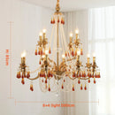 French Crystal Chandelier: Axyaa Luxury Copper LED Pendant Light, Red Crystal Hanging Lamp.