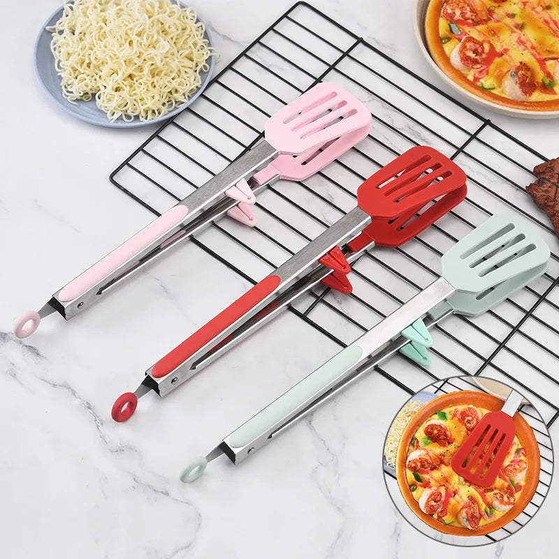 Axyaa Silicone BBQ Tongs - Kitchen Cooking Tool for Steak, Bread, Vegetables, Fruits