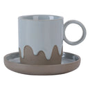 Axyaa Coarse Pottery Glazed Coffee Cup and Saucer Set, 200ML