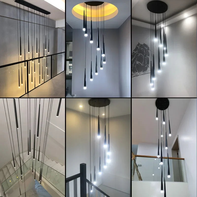 Axyaa Modern LED Stair Chandelier Nordic Style for Duplexes Bars and Lofts