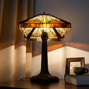 Stained Glass Table Lamp Mission Style by Axyaa - Amber Brown for Home Office