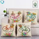 Axyaa Fashion Bicycle Pillow Case - Chic Linen Cushion Cover with Cartoon Design