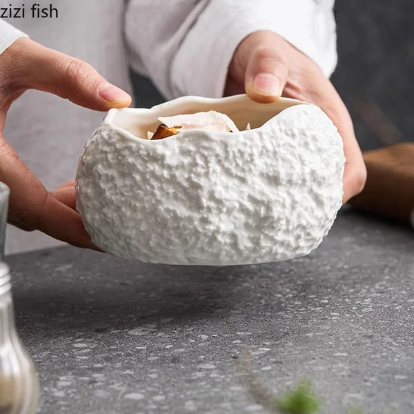 Axya Irregular Rock Texture Ceramic Dessert Bowl for Molecular Cuisine Specialty Tableware