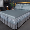 Axyaa Ice Silk Cool Bed Skirt Set - Solid Color, Summer Mat, Machine Washable