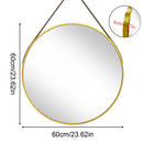Axyaa Round Hanging Mirror with Leather Strap, Aluminum Frame - 24”, 28”, 32”