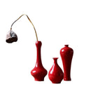 Axyaa Chinese Style Red Ceramic Vase Set Zen Tea Mat Decorative Flower Arrangement