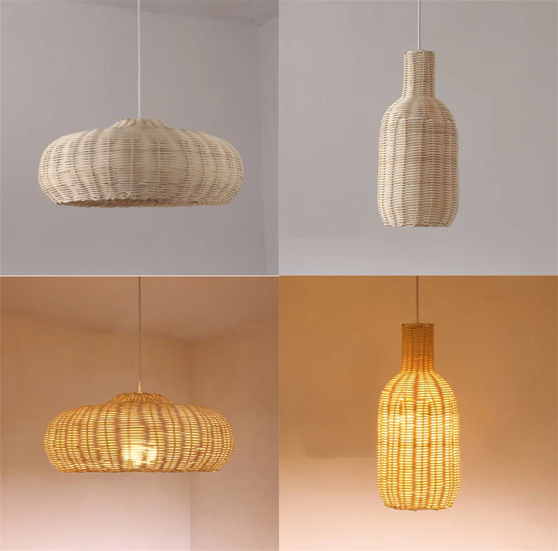 Axyaa Retro Rattan Pendant Lamp Handmade Wicker Light for Cafe Dining Room