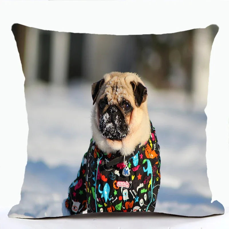 French Bulldog & Pug Dog Pillowcase by Axyaa - Decorative Animal Polyester Cushion Cover